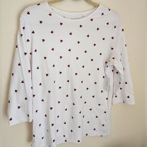 New With Tag Christopher & Banks White Long Sleeve Top with Red Floral Pattern